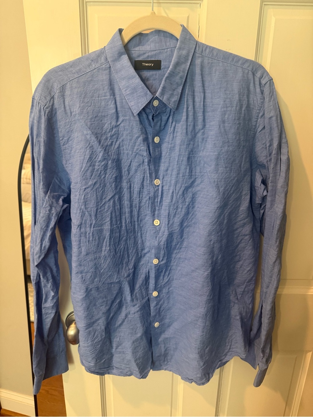 Theory Men's Linen Sky Blue Long-Sleeve Button-Down Shirt